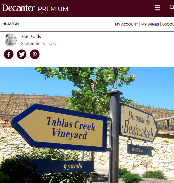 Decanter article on Tablas Creek completing the Chateauneuf collection