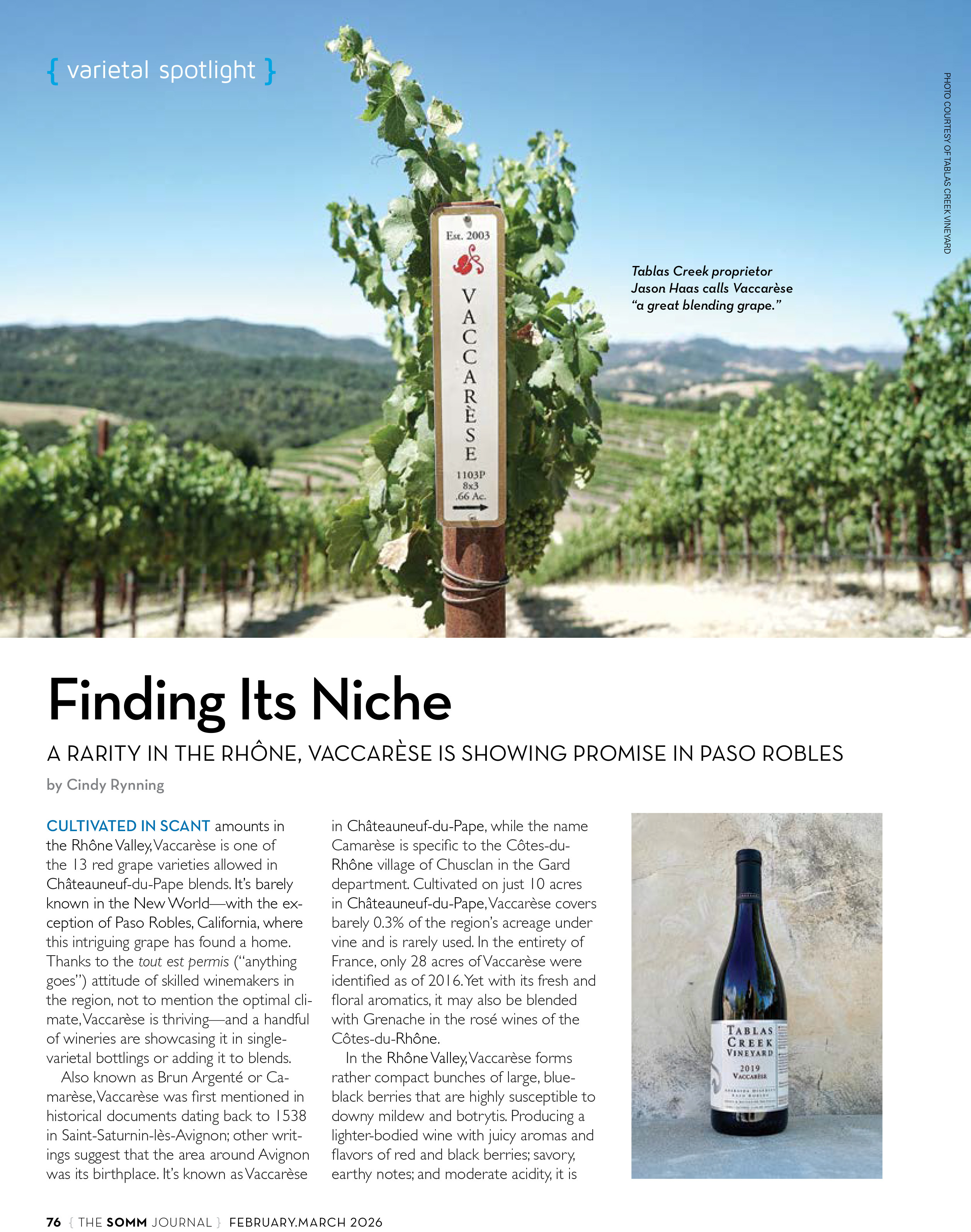 Somm Journal article on Vaccarese