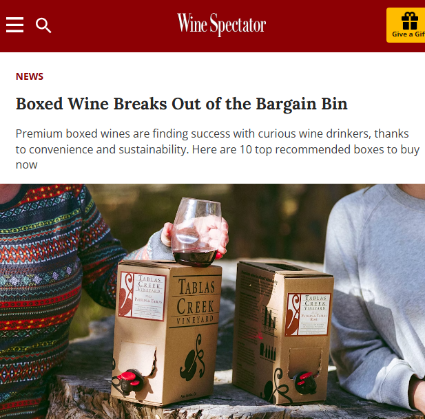 Wine Spectator Article on Boxed Wine