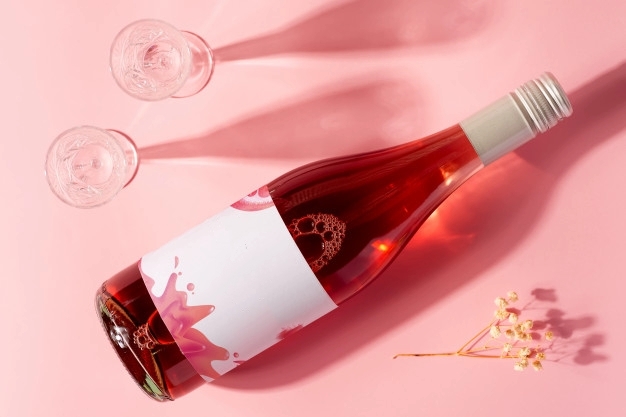 Bottle rose wine glass with long shadows 70626 12120