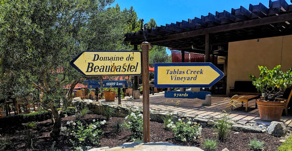 Beaucastel and Tablas Creek signs at new bench
