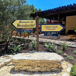 Beaucastel and Tablas Creek signs at new bench